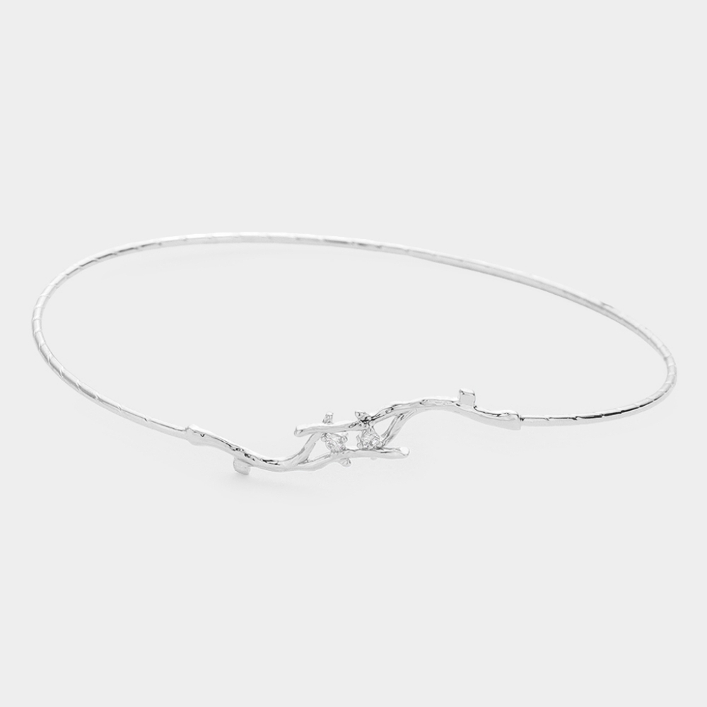 Silver Metal Branch Twig Rhinestone Bracelet Bangle Simple Style Casual Jewelry